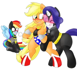 Size: 2950x2615 | Tagged: safe, artist:blackbewhite2k7, derpibooru import, applejack, rainbow dash, rarity, batman, batmare, female, lesbian, rarijack, shipping, simple background, transparent background, vector, wonder woman