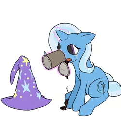 Size: 500x500 | Tagged: safe, artist:autumnbramble, derpibooru import, trixie, pony, unicorn, beans, can, comfort eating, crying, female, food, mare, no catchlights, solo, spill