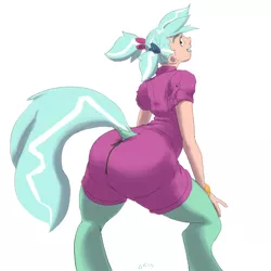 Size: 1500x1500 | Tagged: artist:moronsonofboron, ass, derpibooru import, female, large butt, oc, oc:hope, offspring, parent:lyra heartstrings, satyr, semi-anthro, solo, solo female, suggestive, twerking, unofficial characters only