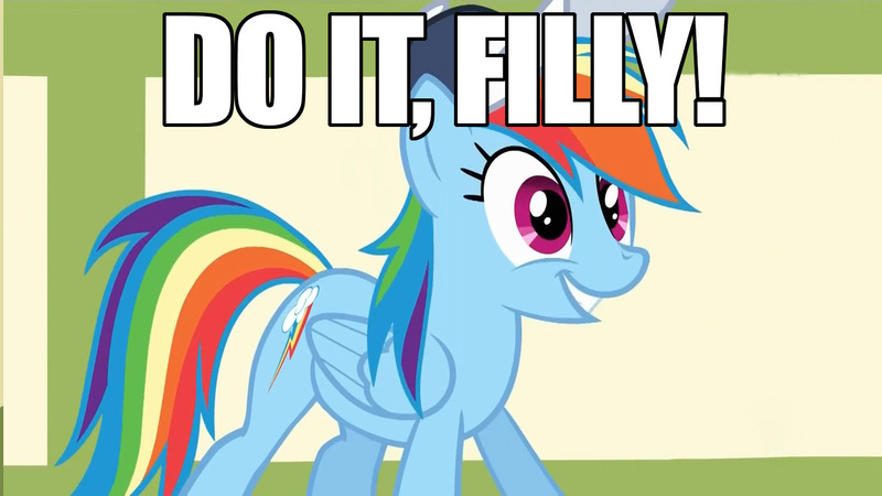 Size: 1280x720 | Tagged: caption, do it filly, flight to the finish, image macro, rainbow dash, safe, solo