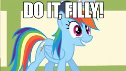Size: 1280x720 | Tagged: caption, do it filly, flight to the finish, image macro, rainbow dash, safe, solo