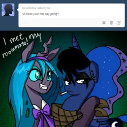 Size: 500x500 | Tagged: artist:jokerpony, ask, ask teen chrysalis, cigarette, emoluna, goth, princess luna, queen chrysalis, safe, smoking, tumblr