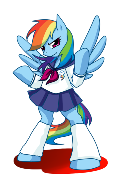 Size: 460x733 | Tagged: artist:norang94, clothes, derpibooru import, rainbow dash, safe, schoolgirl, school uniform, skirt, solo