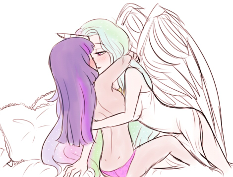 Size: 470x357 | Tagged: adorasexy, artist:dashyice, breasts, breast squeeze, clothes, cute, cute porn, derpibooru import, dress, female, horned humanization, human, humanized, lesbian, light skin, panties, princess celestia, questionable, sexy, shipping, topless, twilestia, twilight sparkle, underwear, winged humanization