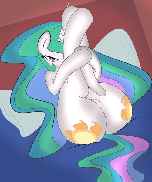 Size: 2564x3072 | Tagged: artist:qcryzzy, artist:zev, bedroom eyes, derpibooru import, featureless crotch, female, looking at you, plot, princess celestia, questionable, solo, solo female