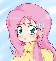 Size: 1000x1100 | Tagged: artist:stalemeat, clothes, derpibooru import, fluttershy, human, humanized, light skin, safe, solo, sweater, sweatershy, turtleneck