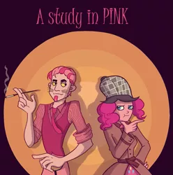 Size: 893x902 | Tagged: artist:thedarknimbus, cigarette, deerstalker, derpibooru import, hat, human, humanized, light skin, pink, pinkie pie, pink panther, safe, sherlock, smoking