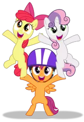 Size: 6000x8683 | Tagged: absurd resolution, apple bloom, artist:masem, bipedal, cutie mark crusaders, derpibooru import, flight to the finish, helmet, pyramid, safe, scootaloo, simple background, sweetie belle, transparent background, vector