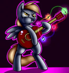 Size: 1388x1470 | Tagged: safe, artist:mickeymonster, artist:rex42, derpibooru import, derpy hooves, pony, bipedal, colored, guitar, puffy cheeks, scrunchy face, solo