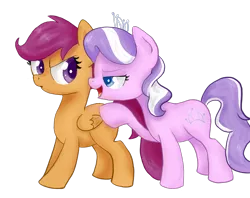 Size: 1200x950 | Tagged: safe, artist:maggymss, derpibooru import, diamond tiara, scootaloo