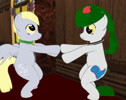 Size: 470x372 | Tagged: safe, derpibooru import, derpy hooves, oc, gakpony, pony, 3d, animated, bell collar, bipedal, collar, dancing, gak, incorrect leg anatomy, second life, the monkey, wat
