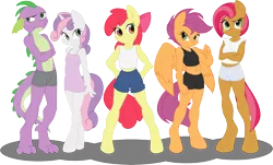 Size: 11504x6929 | Tagged: safe, artist:ambris, artist:gray-gold, derpibooru import, apple bloom, babs seed, scootaloo, spike, sweetie belle, anthro, dragon, earth pony, pegasus, unguligrade anthro, unicorn, .svg available, 3d, absurd resolution, bare chest, belly button, blushing, boxers, boyshorts, chart, clothes, colored, crossed arms, cutie mark crusaders, female, fluffy, height scale, hooves, midriff, nightgown, older, panties, shorts, simple background, size chart, size comparison, tanktop, teenager, topless, transparent background, underwear, vector