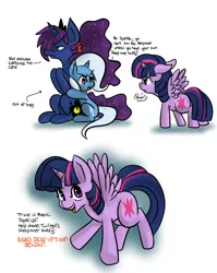 Size: 1280x1609 | Tagged: safe, artist:fauxsquared, derpibooru import, princess luna, trixie, twilight sparkle, twilight sparkle (alicorn), alicorn, pony, luna-afterdark, comic, female, hug, mare, trixie is magic, tumblr