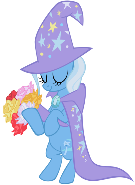Size: 1859x2537 | Tagged: safe, artist:alkippe-mlp, derpibooru import, trixie, pony, boast busters, bipedal, cape, clothes, flower, hat, simple background, solo, transparent background, trixie's cape, trixie's hat, vector