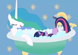 Size: 1514x1080 | Tagged: suggestive, derpibooru import, princess celestia, twilight sparkle, alicorn, pony, unicorn, bath, bathtub, claw foot bathtub, face down ass up, female, implied cunnilingus, implied oral, implied sex, lesbian, mare, raised tail, sex in the water, shipping, show accurate, show accurate porn, twilestia, under the surface, water
