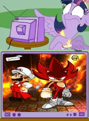 Size: 560x767 | Tagged: safe, derpibooru import, twilight sparkle, twilight sparkle (alicorn), alicorn, pony, crossover, exploitable meme, female, fire, fire mario, fire sonic, image, jpeg, male, mare, mario, meme, obligatory pony, power-up, sonic the hedgehog, sonic the hedgehog (series), super mario bros., super mario bros. z, tv meme