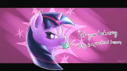 Size: 1920x1080 | Tagged: artist:shydale, atryl-ish, bedroom eyes, condom, derpibooru import, solo, style emulation, suggestive, text, twilight sparkle, wallpaper