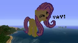 Size: 1920x1058 | Tagged: artist:homfrog, derpibooru import, fluttershy, flutteryay, minecraft, minecraft pixel art, pixel art, safe, solo, yay