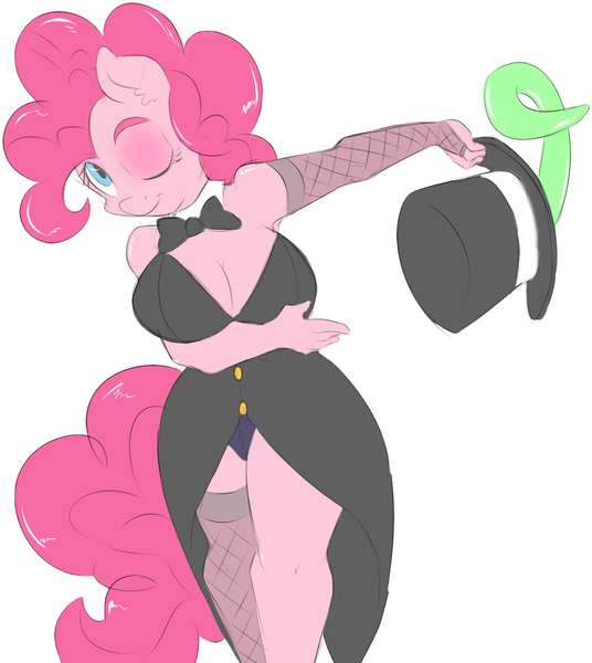 Size: 956x1071 | Tagged: suggestive, artist:sweethd, derpibooru import, pinkie pie, anthro, bow, bowtie, breasts, busty pinkie pie, cleavage, clothes, dress, female, frock coat, hat, image, magic trick, magician outfit, png, solo, solo female, tentaclepie, tentacles, top hat, tuxedo