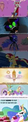 Size: 1185x5148 | Tagged: safe, derpibooru import, edit, applejack, discord, fluttershy, king sombra, nightmare moon, pinkie pie, princess celestia, rainbow dash, rarity, spike, sunset shimmer, twilight sparkle, twilight sparkle (alicorn), alicorn, pony, angry, cake, cakelestia, comic, female, image macro, mane six, mare, storybook, truth, vulgar