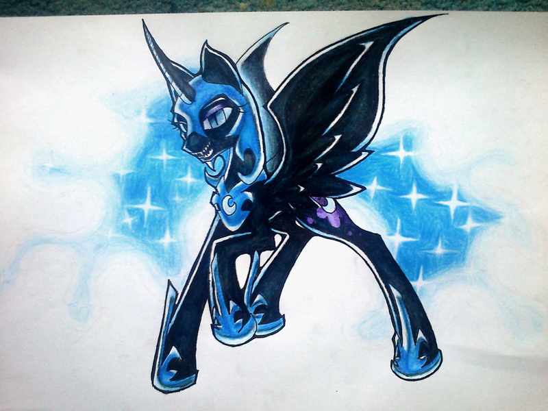 Size: 1024x768 | Tagged: safe, artist:thatonegib, derpibooru import, nightmare moon, alicorn, pony, raised hoof, solo, traditional art