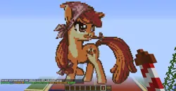 Size: 1366x706 | Tagged: apple bloom, artist:g0henks, derpibooru import, game screencap, hammer, minecraft, minecraft pixel art, older, pixel art, safe, solo