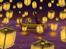Size: 1024x768 | Tagged: artist:thamutt, boat, derpibooru import, i see the light, lantern, oc, oc:frolic, oc:zephyr, paper lantern, safe, tangled (disney), unofficial characters only