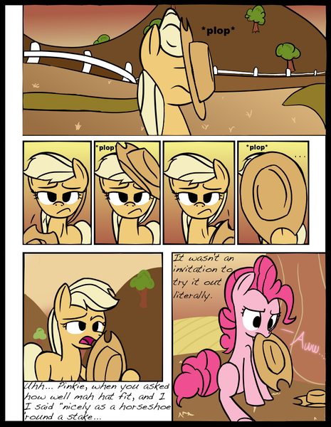 Size: 822x1060 | Tagged: applejack, artist:january3rd, comic, derpibooru import, hat, pinkie being pinkie, pinkie pie, safe, wardrobe misuse