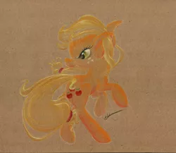 Size: 943x820 | Tagged: applejack, artist:getchanoodlewet, derpibooru import, looking back, rearing, safe, solo, traditional art