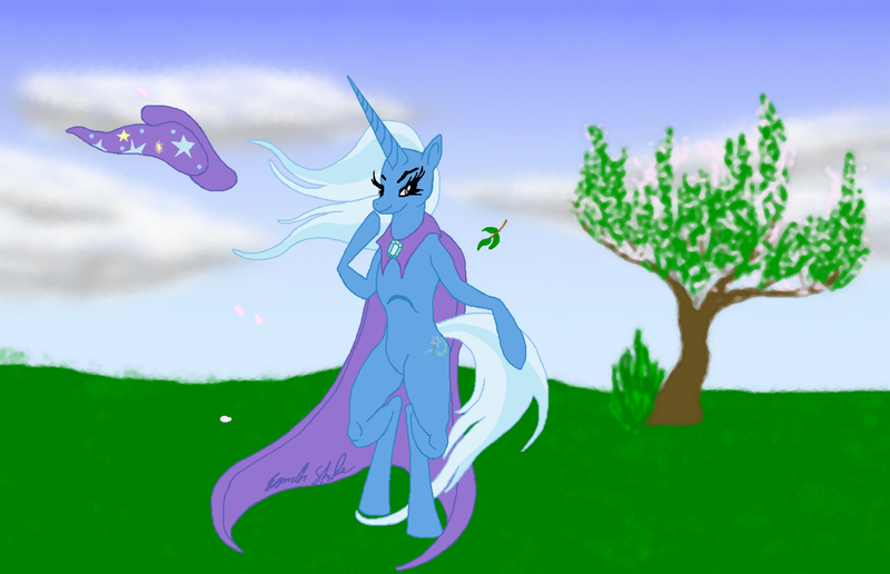 Size: 1395x900 | Tagged: safe, artist:finnect, derpibooru import, trixie, pony, unicorn, bipedal, solo