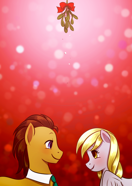 Size: 2149x3035 | Tagged: safe, artist:sandy101010, derpibooru import, derpy hooves, doctor whooves, time turner, pegasus, pony, female, mare, mistletoe, shipping