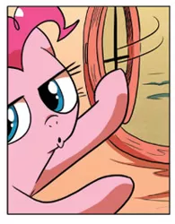 Size: 207x266 | Tagged: safe, derpibooru import, idw, pinkie pie, spoiler:comic, cropped, solo, window