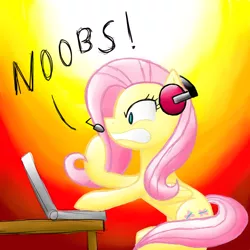 Size: 1000x1000 | Tagged: safe, artist:cyberfire22, derpibooru import, fluttershy, pony, computer, gamershy, gaming, headset, solo