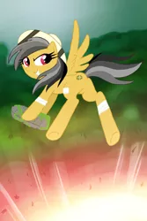 Size: 1000x1500 | Tagged: safe, artist:white0canvas, derpibooru import, daring do, explosion, plot, solo