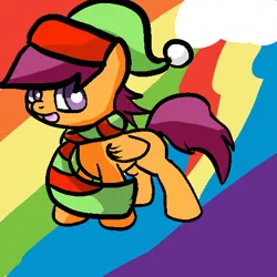 Size: 512x512 | Tagged: safe, artist:nimitea, artist:screwballthepirate, derpibooru import, scootaloo, clothes, hat, scarf, solo