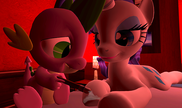 Size: 640x382 | Tagged: safe, anonymous artist, derpibooru import, rarity, spike, 3d, assistant, bed, cute, female, gmod, hoof polish, hooficure, makeup, male, nail polish, shipping, sparity, straight