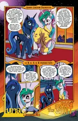 Size: 1400x2154 | Tagged: safe, derpibooru import, idw, princess celestia, princess luna, tiberius, spoiler:comicm10, comic, idw advertisement, preview