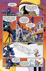 Size: 1400x2154 | Tagged: safe, derpibooru import, idw, kibitz, octavia melody, princess luna, ralph (royal guard), sam (royal guard), tiberius, bat pony, opossum, pony, spoiler:comicm10, comic, idw advertisement, looney tunes, night guard, preview, royal guard, sam and ralph