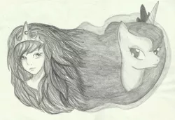 Size: 1462x1000 | Tagged: artist:mezy-peach, human, humanized, human ponidox, monochrome, princess luna, safe, solo, traditional art