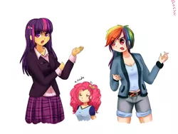 Size: 1200x900 | Tagged: artist:cosmicponye, derpibooru import, human, humanized, light skin, pinkie pie, rainbow dash, safe, twilight sparkle