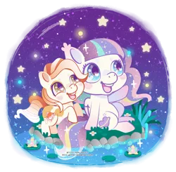 Size: 644x632 | Tagged: safe, artist:miss-glitter, derpibooru import, oc, oc:milkyway, oc:pebbles, unofficial characters only, earth pony, pegasus, pony, female, mare