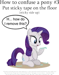 Size: 2885x3616 | Tagged: safe, artist:jittery-the-dragon, derpibooru import, rarity, pony, unicorn, behaving like a cat, confused, female, frown, how to confuse a pony, mare, open mouth, pointless pony tips, sitting, solo, speech bubble, tape