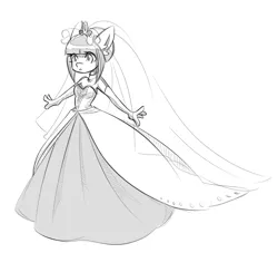 Size: 1662x1507 | Tagged: anthro, anthro oc, artist:rubyrue, clothes, derpibooru import, dress, monochrome, oc, oc:rubyrue, safe, solo, unofficial characters only, wedding, wedding dress