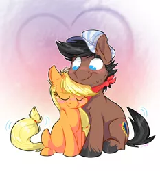 Size: 1789x1921 | Tagged: applejack, artist:graystripe64, blushing, derpibooru import, female, full steam, male, promontjack, promontory, safe, shipping, straight, tail wag