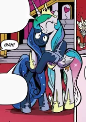 Size: 349x492 | Tagged: cute, cutelestia, derpibooru import, heart, hug, kibitz, princess celestia, princess luna, safe, security hug, spoiler:comic, spoiler:comicm10