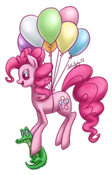 Size: 600x938 | Tagged: artist:fallenzephyr, balloon, derpibooru import, gummy, pinkie pie, safe