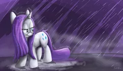 Size: 1280x739 | Tagged: artist:secoh2000, derpibooru import, rain, rarity, safe, solo, wet, wet mane, wet mane rarity