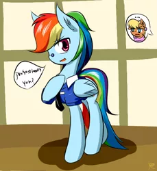 Size: 550x600 | Tagged: safe, artist:ranban, derpibooru import, ms. harshwhinny, rainbow dash, pixiv, professionalism