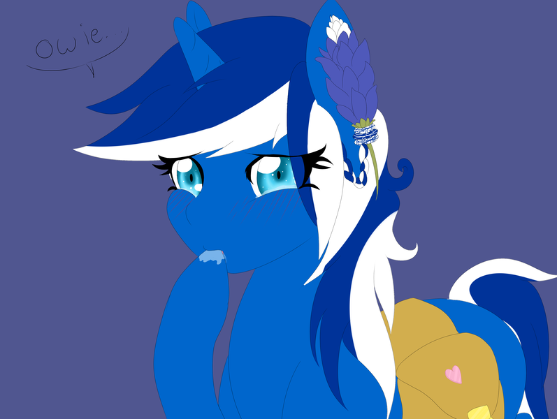 Size: 4000x3012 | Tagged: safe, artist:agis-octavious, derpibooru import, oc, oc:blue bonnet, unofficial characters only, pony, unicorn, blushing, drool, solo