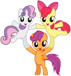 Size: 7595x8192 | Tagged: safe, artist:thatguy1945, derpibooru import, apple bloom, scootaloo, sweetie belle, earth pony, pegasus, pony, unicorn, flight to the finish, absurd resolution, bipedal, cutie mark crusaders, female, filly, foal, pony pyramid, simple background, transparent background, trio, vector